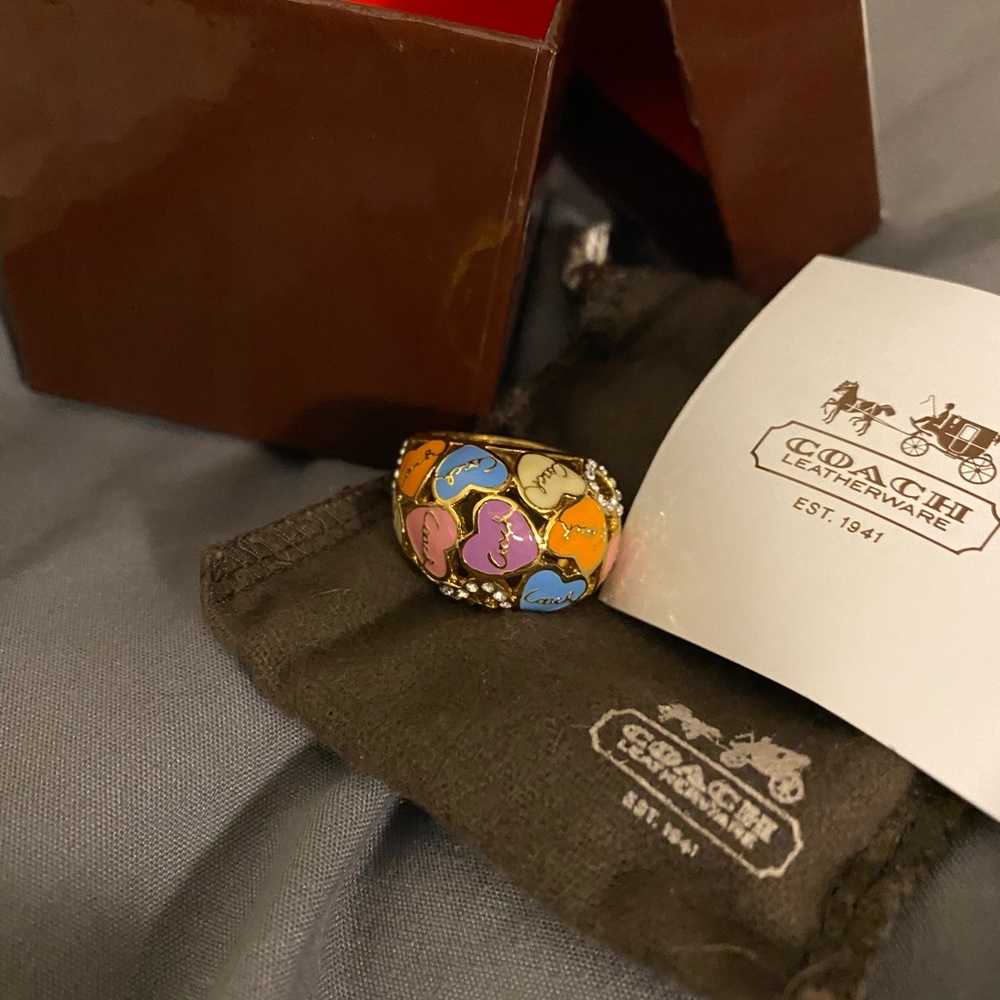 Coach Poppy Enamel and Rhinestone Hearts Ring